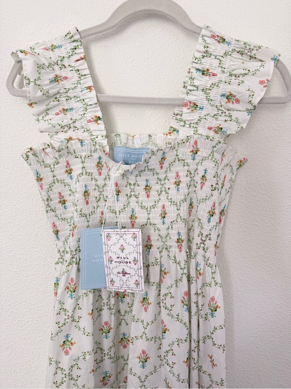 Hill House Home The Ellie Nap Dress Pastel Trellis Floral Smocked Midi Large NWT